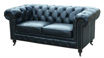 2 pers Chesterfield model Oakland med sort læder.